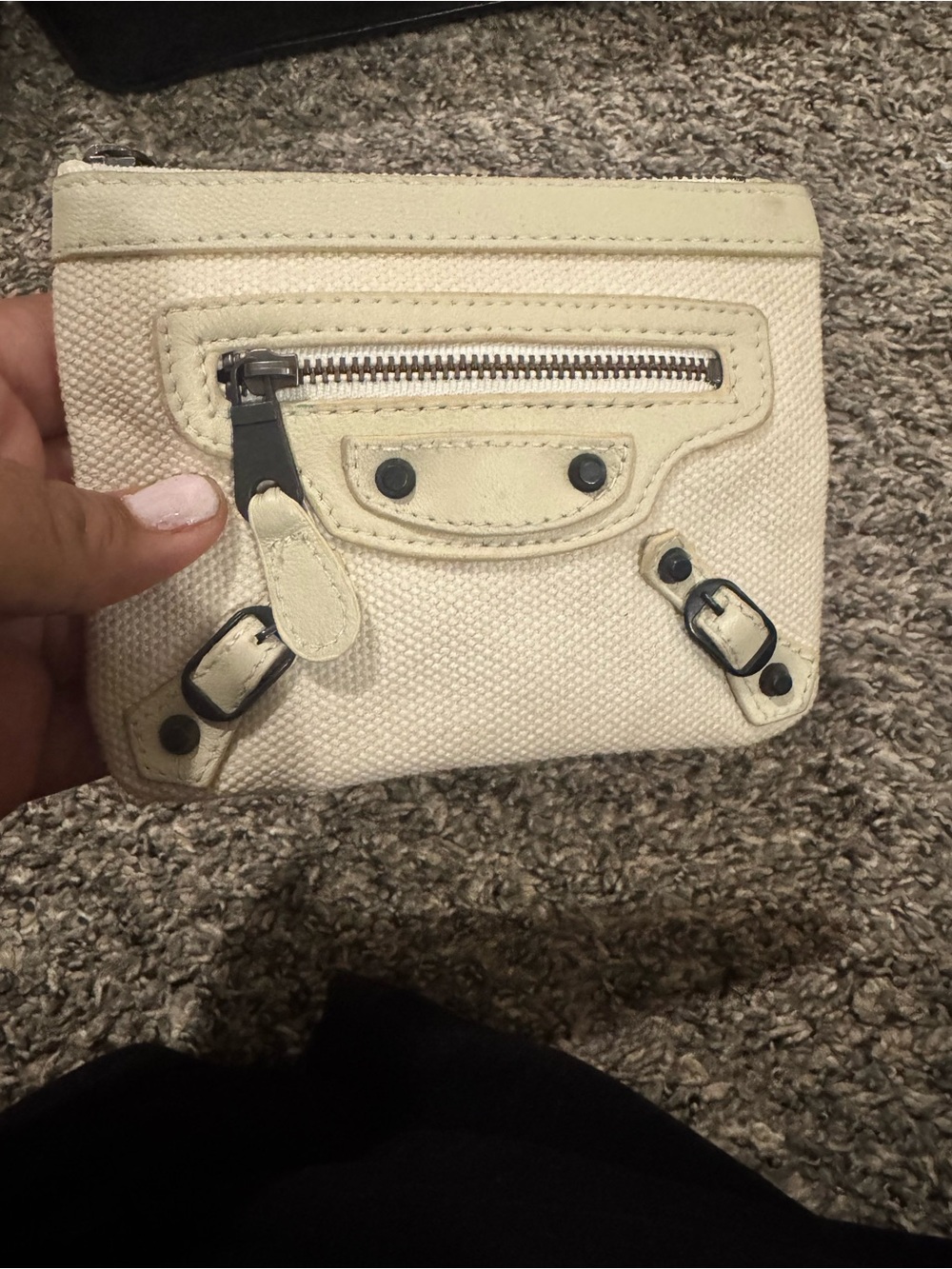 Balenciaga Moto City Canvas Coin Pouch with Leather Trim and Front Zip